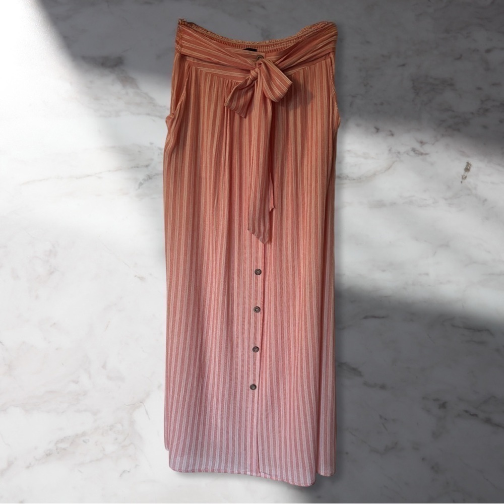 Forever 21 Button-Front Striped Maxi Skirt With Bow Waistband In Red/Wht Size S